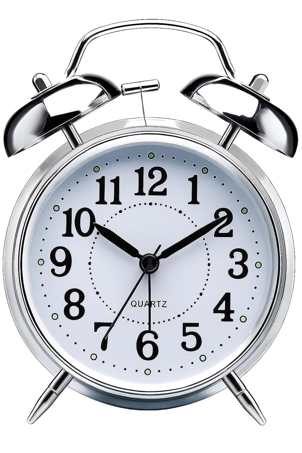 Table Clock Retro Twin Bell Metal Frame Alarm Clock with Night Backlight Function & Silent Motion, High Volume Bedside Luminous Alarm for Bedroom/Office (Silver Clock)