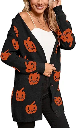 Womens Halloween Long Sleeve Open Front Cardigan Casual Loose Cute Heart Knit Cardigans