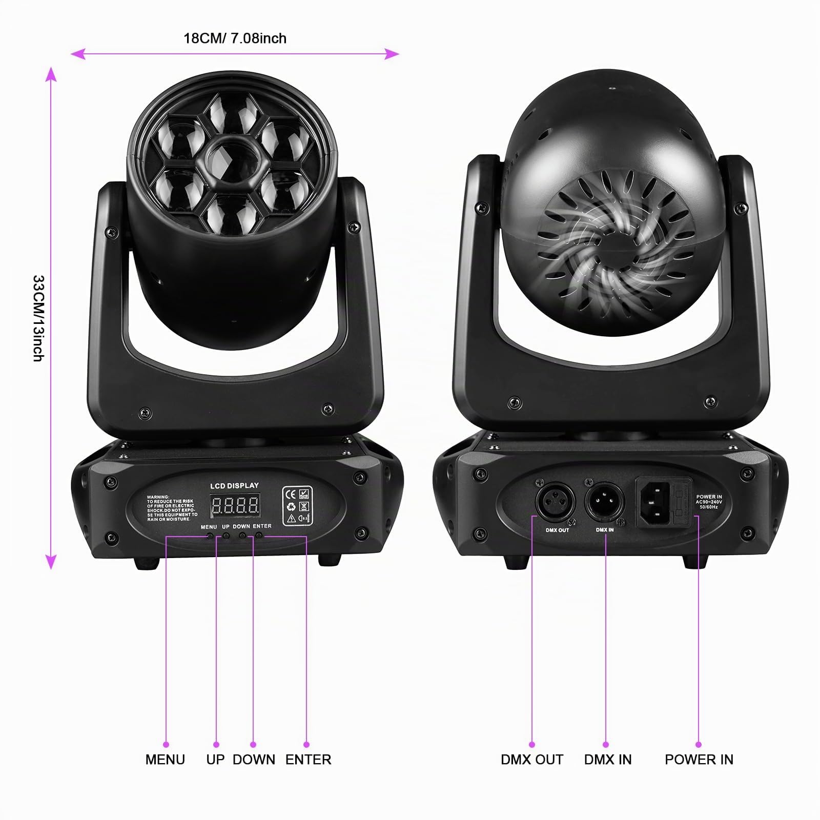 2er Pack 150W Moving Head LED Bühnenleuchten 3 Prisma Bee-Eyes 8 Gobos dmx512 DJ Disco Lichter mit Strobe Funktion für Show KTV Club Party Hochzeit