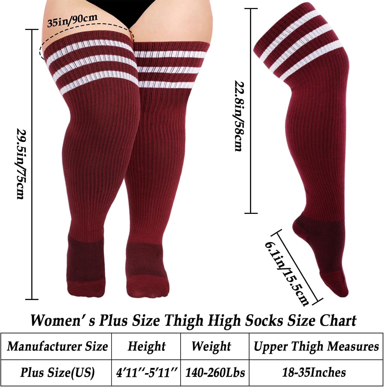 Moon Wood Plus Size Thigh High Socks for Thick Thighs- Womens Knit Cotton Extra Long Over the Knee High Socks Leg Warmer - Image 2