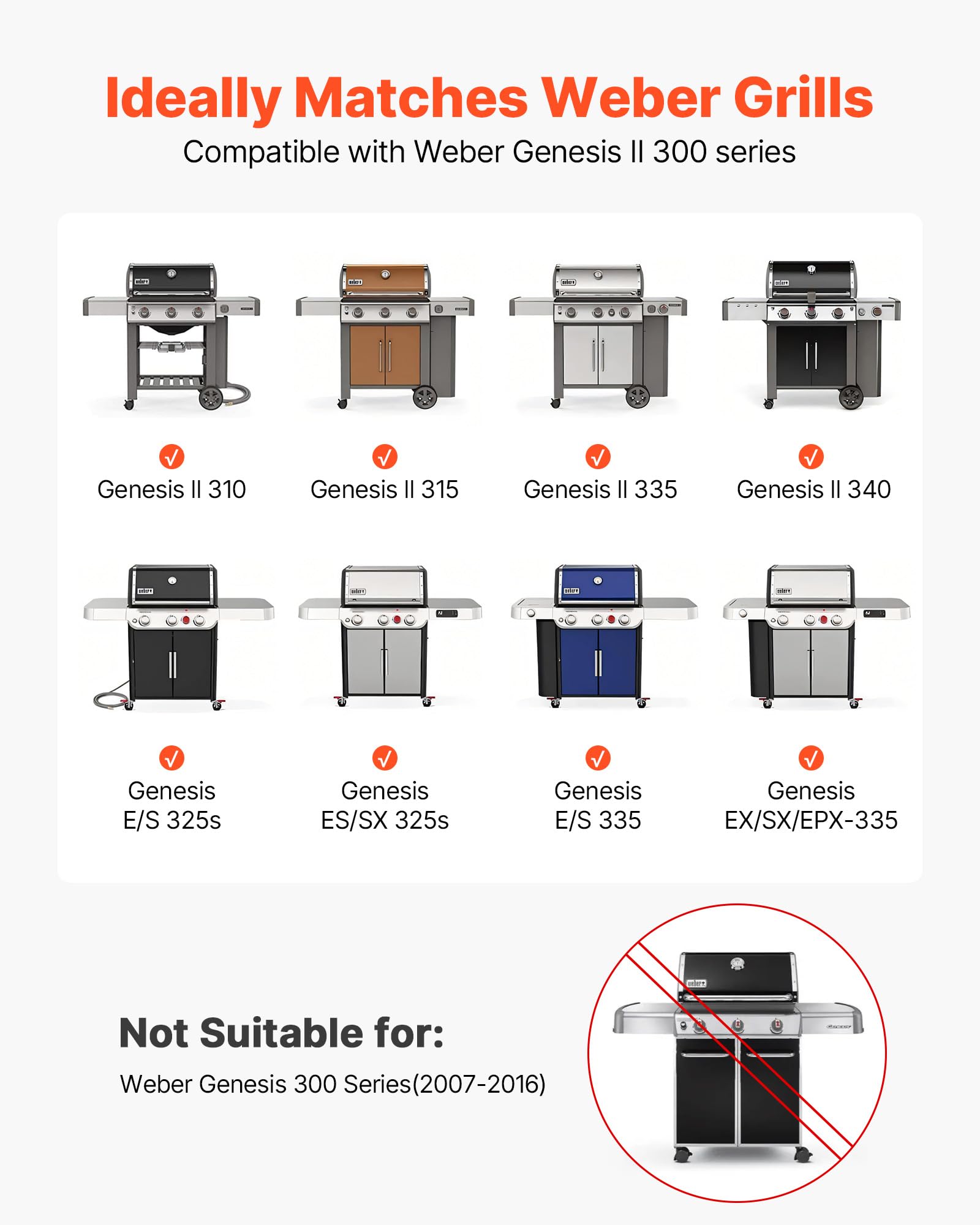 VEVOR Barre Cache-brûleur et Diffuseur de Chaleur pour Barbecue 8PCs, Déflecteur de Graisse pour Brûleur 43,5 cm, pour Weber Genesis II 310, 315, 335, 340, E/S 325s, ES/SX 325s, E/S 335, EX/SX/EPX-335