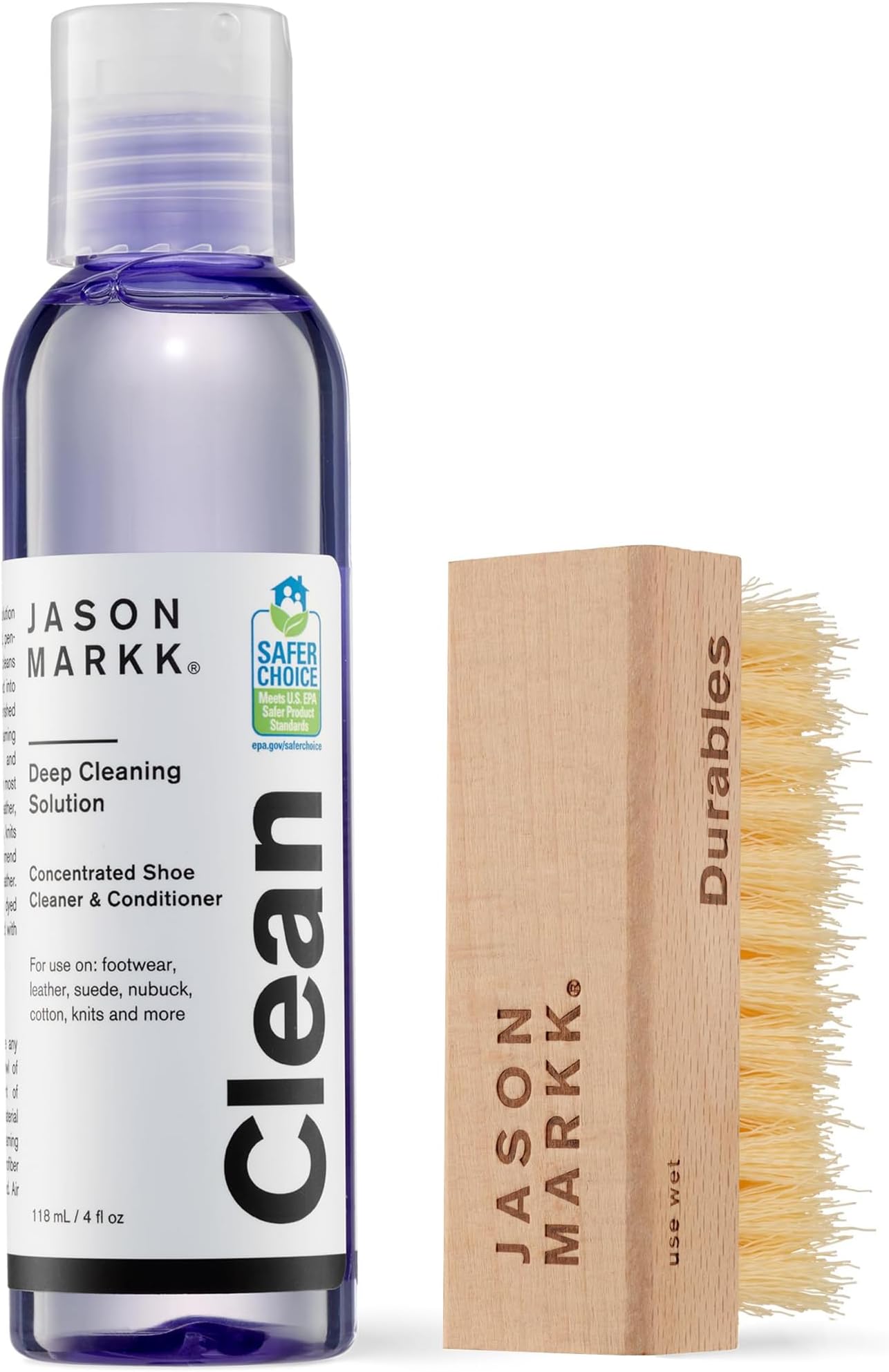 Essential Kit, Shoe Cleaner, 2-Piece Set, Deep Cleaning Solution & Durables Brush, Sneaker Care, Ideal for Footwear, Safe for Midsoles, Full-Grain Leather, Rubber, Plastic, and More, 4oz