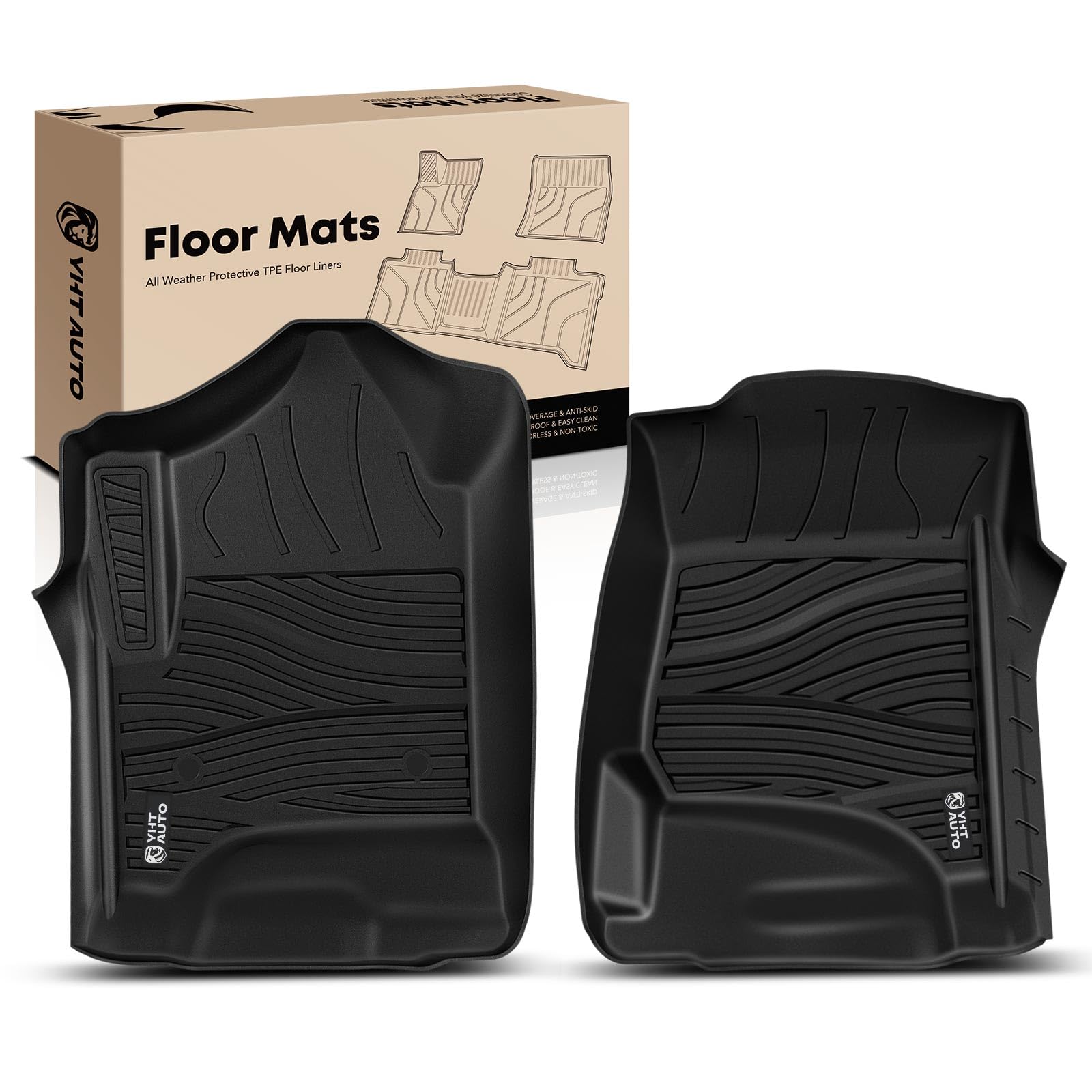YHTAUTO Floor Mats Fit Chevy GMC Cadillac Models-Silverado Suburban Tahoe Sierra Yukon Escalade TPE All Weather Car Mats