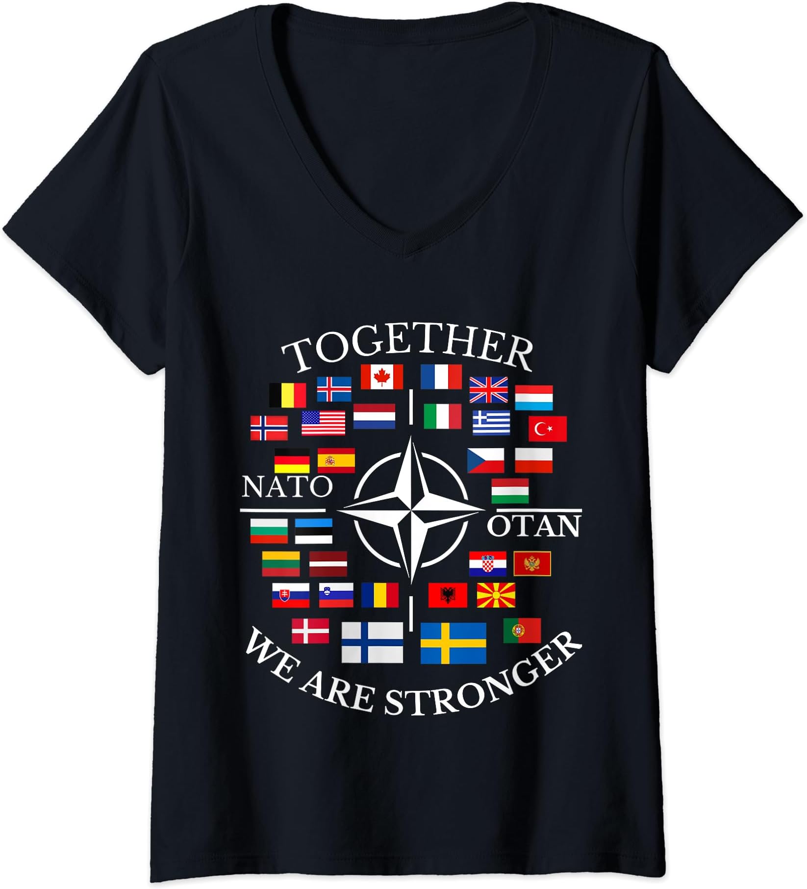 Womens NATO OTAN with Finland and Sweden together we are stronger V-Neck T-Shirt