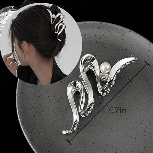 Miniatura 6 de Pinzas para el cabello irregulares plateadas, pinzas de metal para el cabello con diseño de perlas grandes, pinzas de mandíbula para cabello