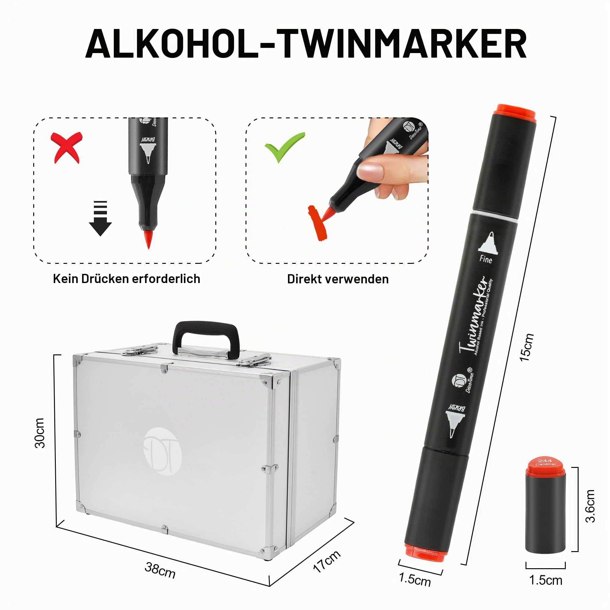 Decotime Twin Alkohol-Marker-Set & stapelbare Ablage & Etui Aufbewahrung – 300 feine und Pinselstifte auf Alkoholbasis – farbige Marker für Erwachsene, Kinder, professionelle Künstler zum Ausmalen und
