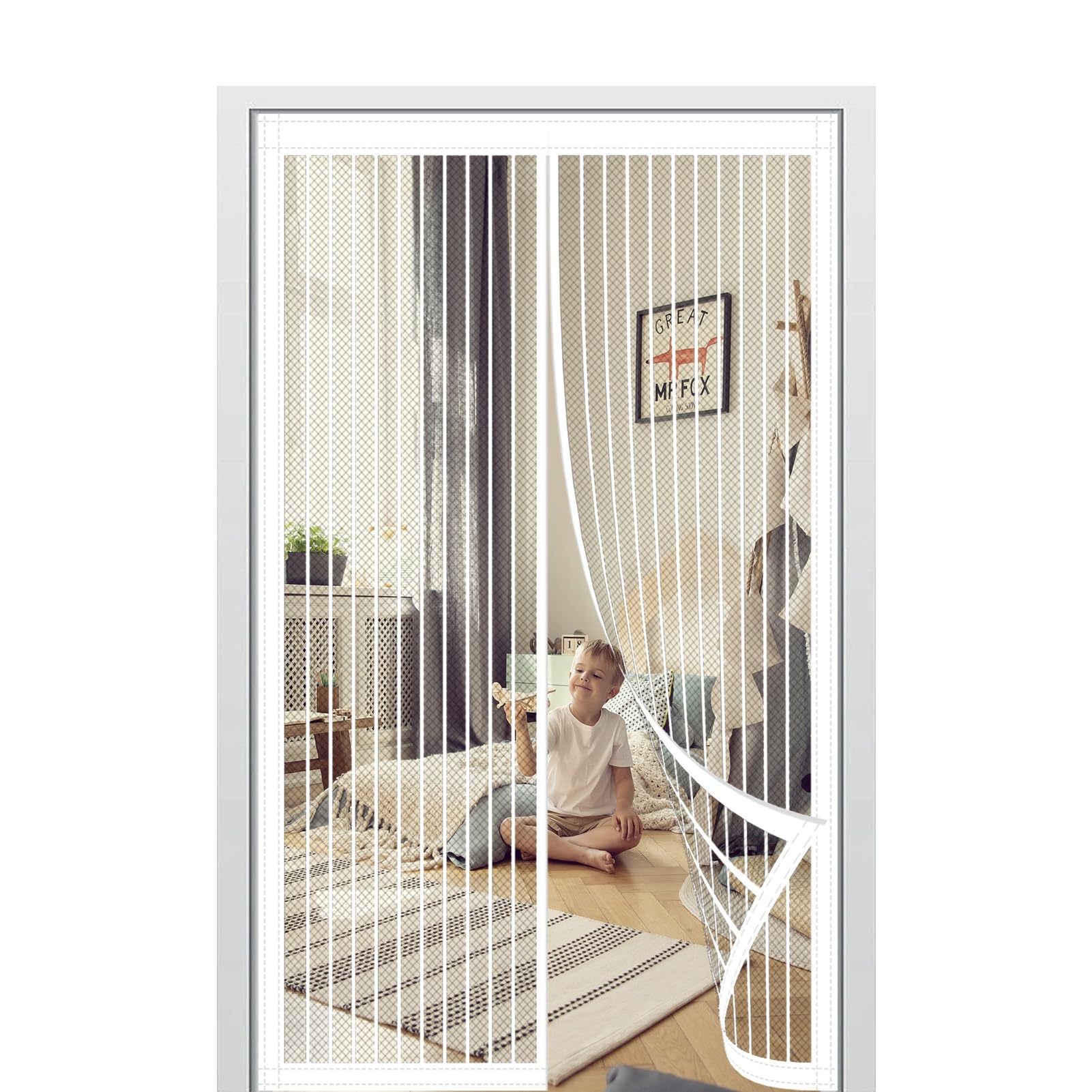 Lzjd White Magnetic Door Screen 156 X 203 Cm Keep Bugs Out & Lets Fresh Air In Door Fly Screen Curtain Easy To Install Suitable For Patio Doors Balcony Bedroom,