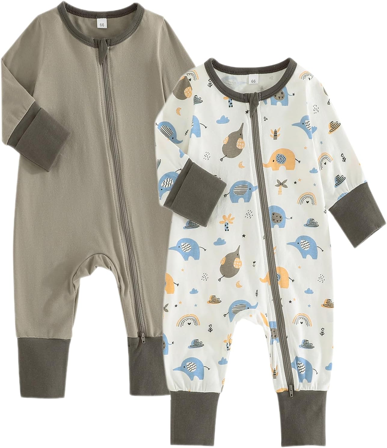 BeiVSlley Baby Boy Girl Footless Zipper Romper Long Sleeve Cotton Jumpsuit Coverall Newborn Solid Outfits Clothes