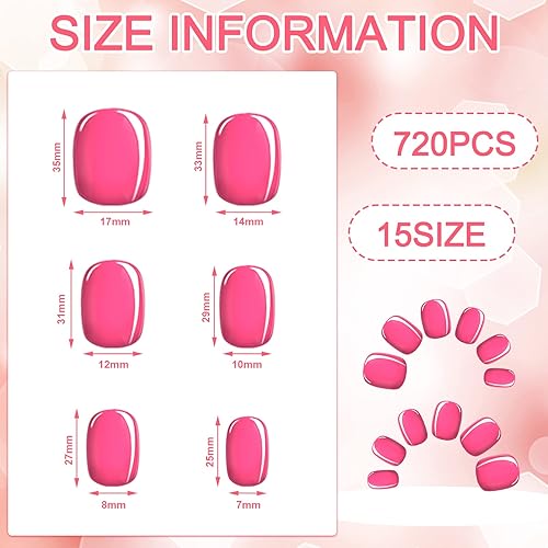Miniatura 30 de Honoson 720 uñas postizas cortas cuadradas medianas, uñas postizas artificiales de cobertura completa, uñas postizas a presión, uñas postizas Bright