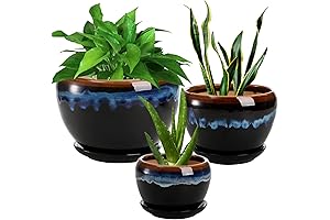 AVLA 3-Pack Ceramic Flower Pots: Drip-Glazed Planters for Flourishing Flora