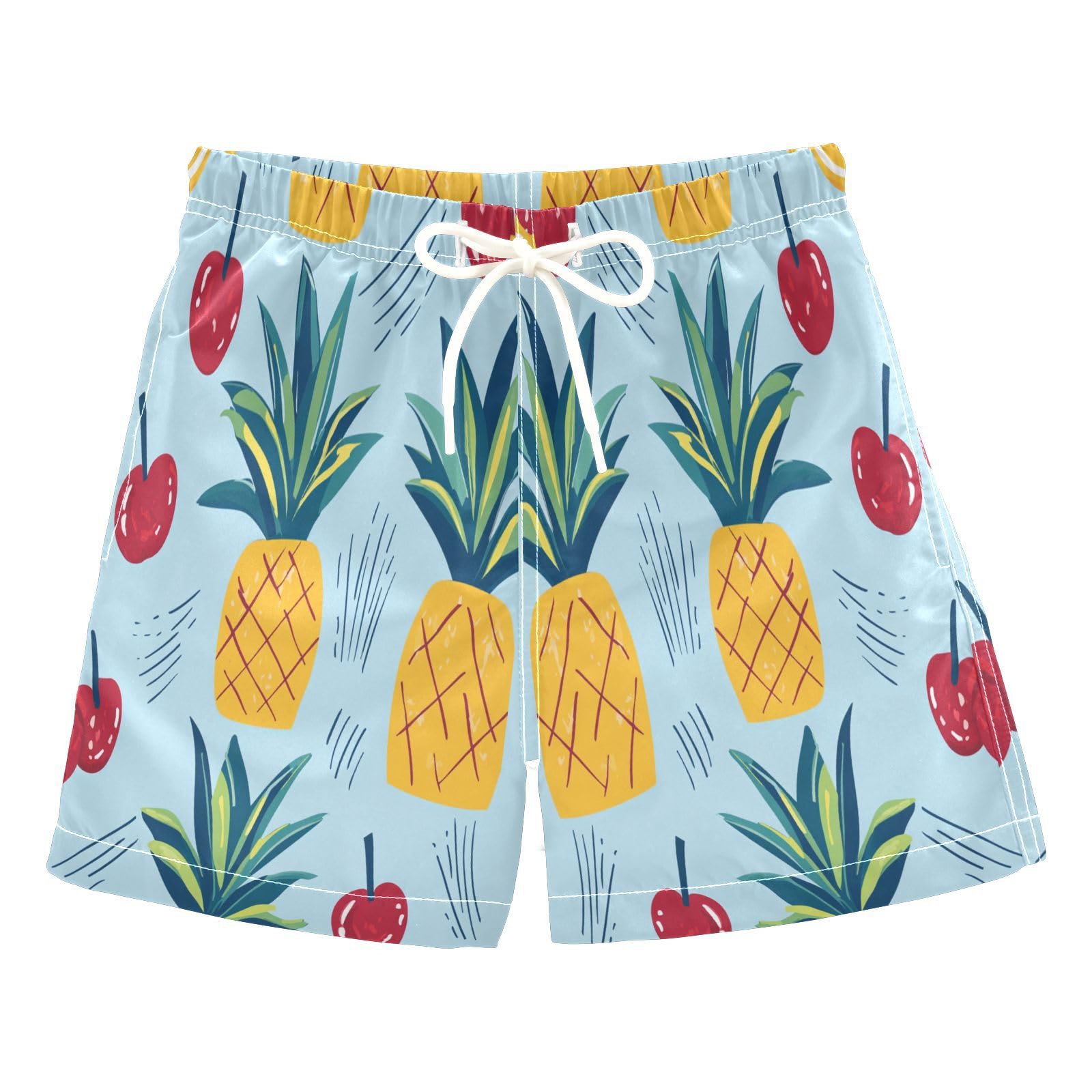 Jucciaco Boys Beach Board Shorts Pineapple Cherry Fruit Blue Quick Dry Swim Trunk Swimwear for Kids