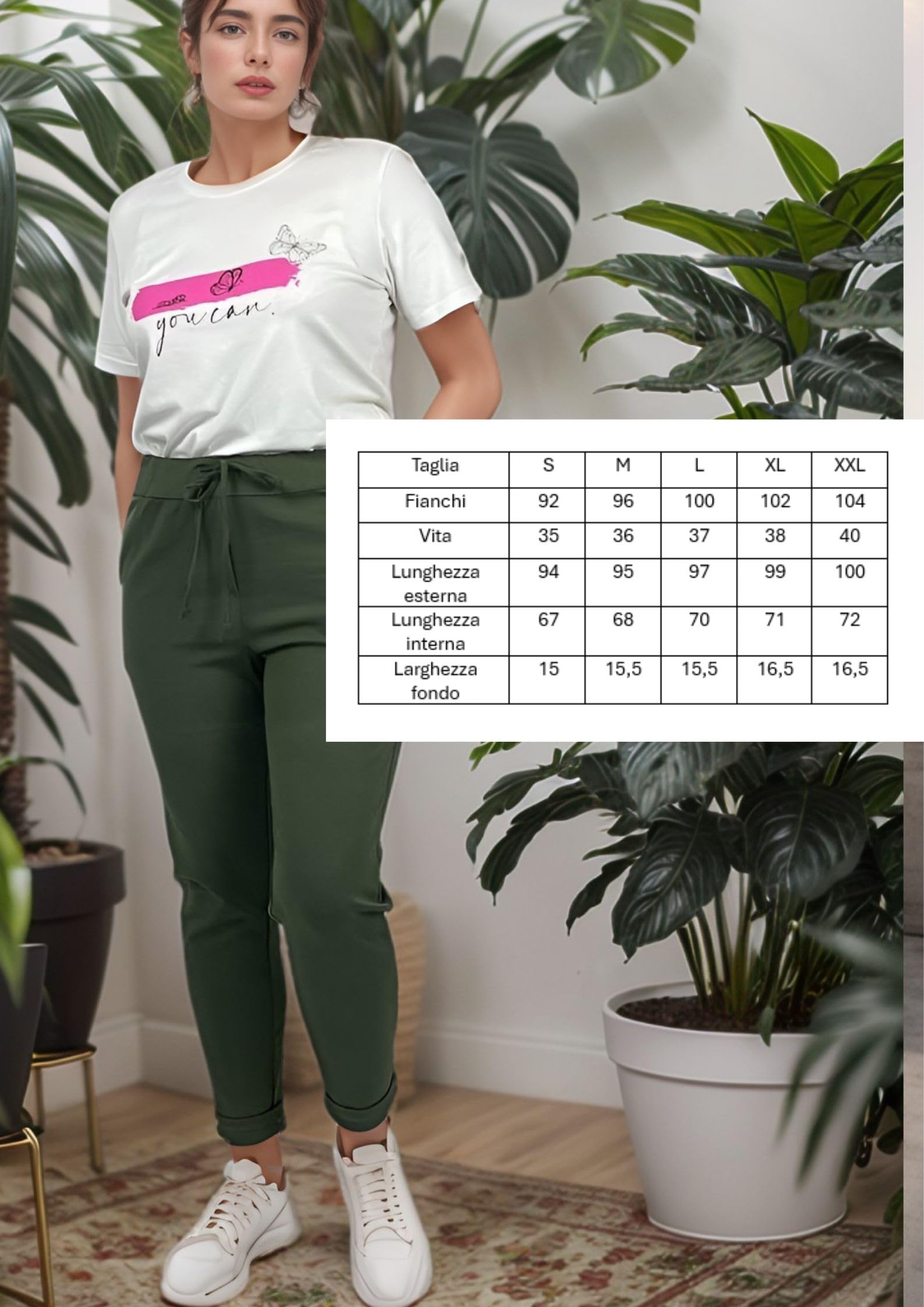 Pantalon Femme Taille Haute Élastique - Chino Cigarette Confortable Grande Taille Legging Élégant Curvy Élastique à la Taille Joggers Doux Viscose, vert militaire, XL