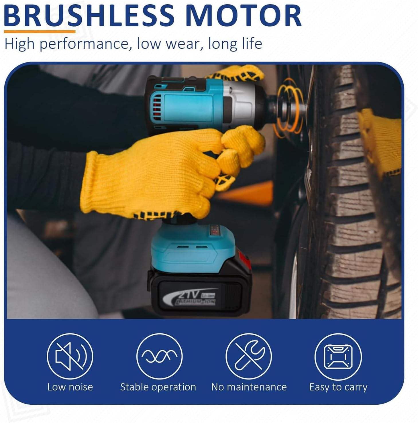 Professional Cordless Impact Wrench with Brushless Motor Heavy-Duty for Automotive & Industrial Use Brushless Copper Motor Impact Power Drill Solo Tool Loosen and Tighten Robust Nuts — Amazon image 7