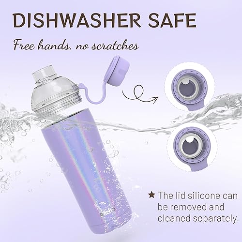 Miniatura 9 de Botella de agua con aislamiento iridiscente para mujer, botellas de agua de acero inoxidable de 18 onzas, doble pared, 2 tapas (vaso y vaso),