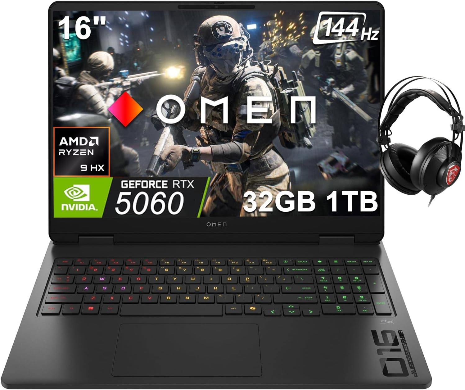 HP OMEN 16 Slim Gaming Laptop w/ Headset (AMD Ryzen 9 8940HX, 32GB DDR5, 1TB SSD…