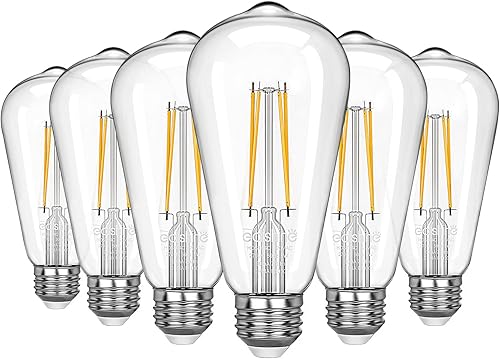 EDISHINE Paquete de 6 bombillas Edison LED de 60 W, bombillas LED vintage ST64 regulables, 700 lúmenes, luz blanca cálida de 2700 K, base E26,
