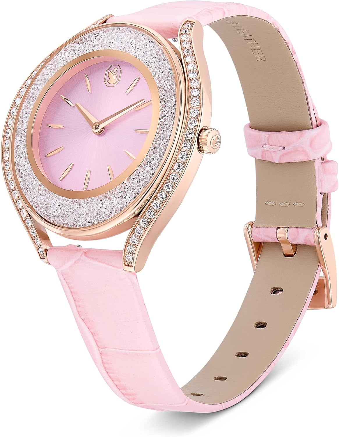 Swarovski Crystalline Aura Watch, Swiss Made, Leather Strap, Pink, Rose Gold-Tone Finish