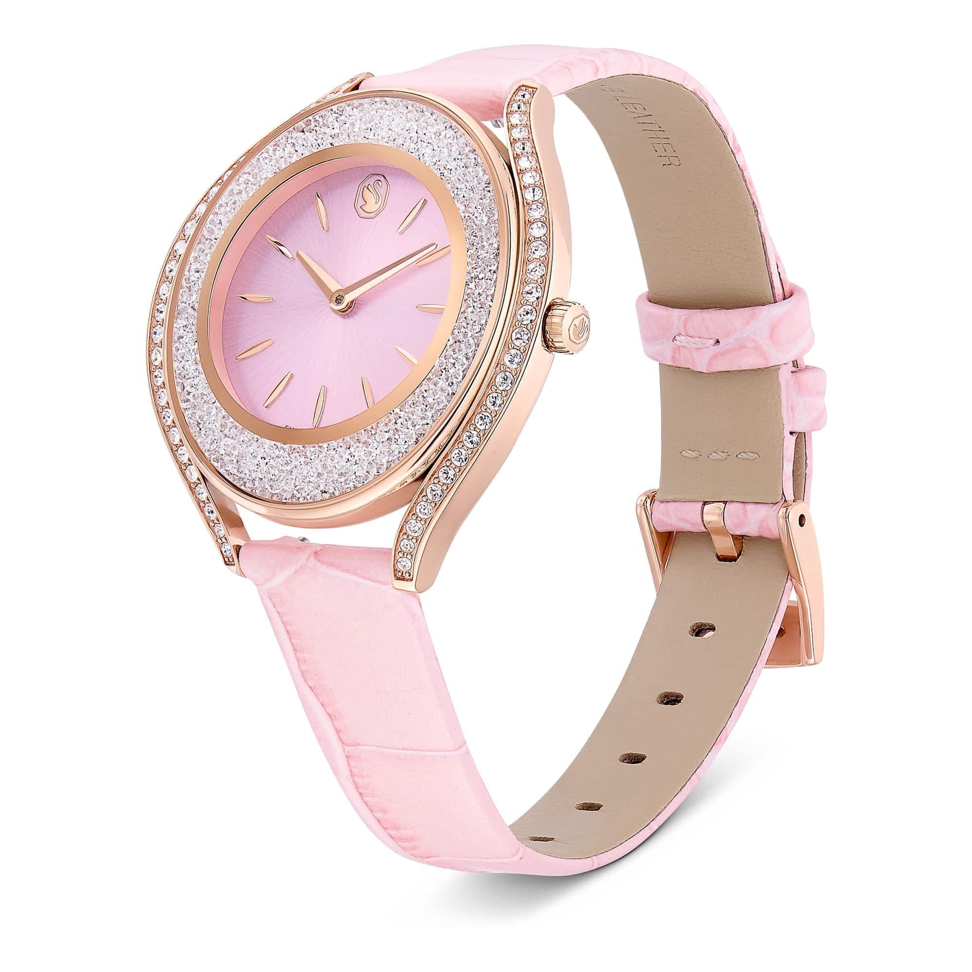 Swarovski Crystalline Kollektion Aura Uhr, Swiss Made, Lederarmband