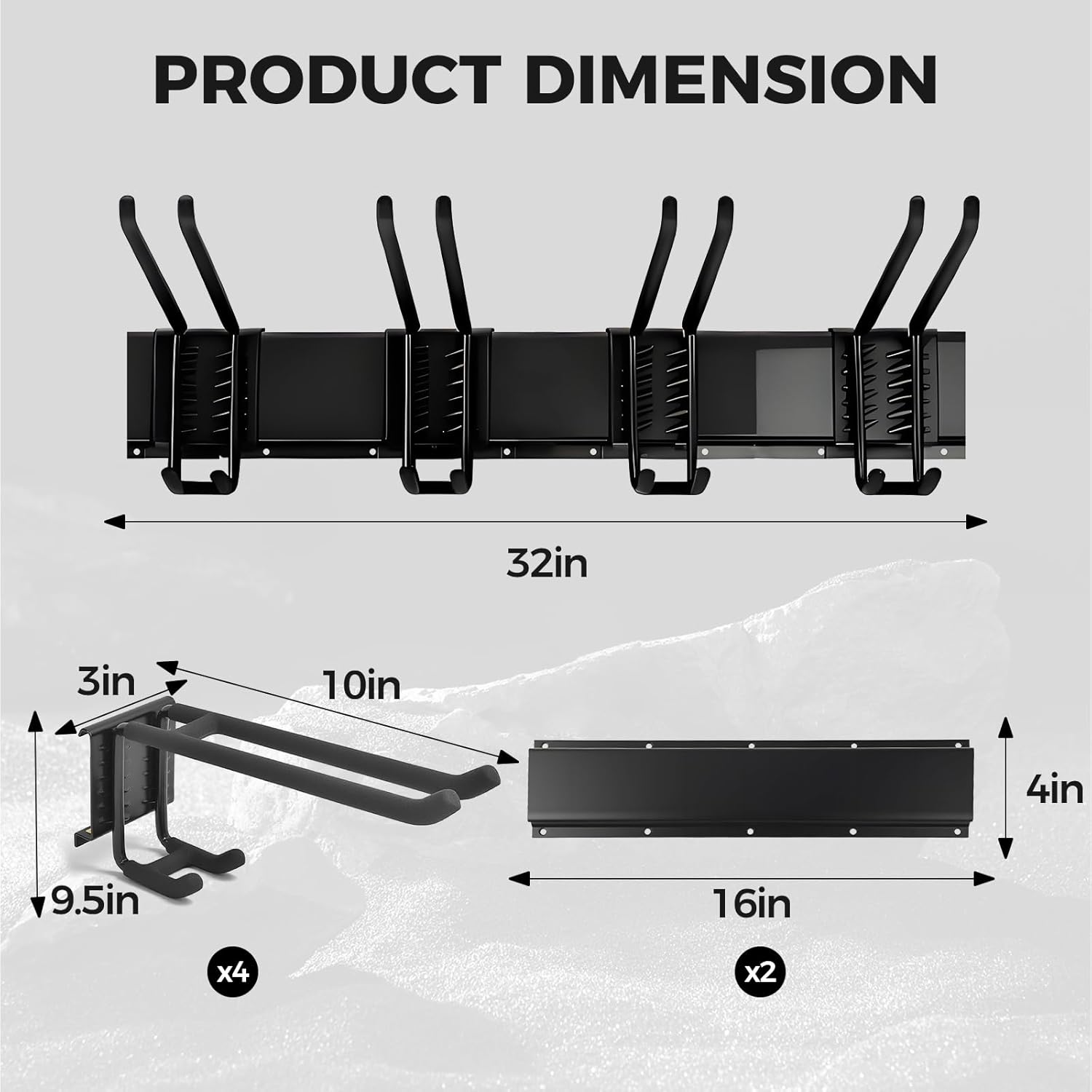 Garage Tool Organizer 32in - Heavy Duty Wall Mount Tool Storage Rack Load 350lb for Mop Rake Broom Shovel Folding Chair