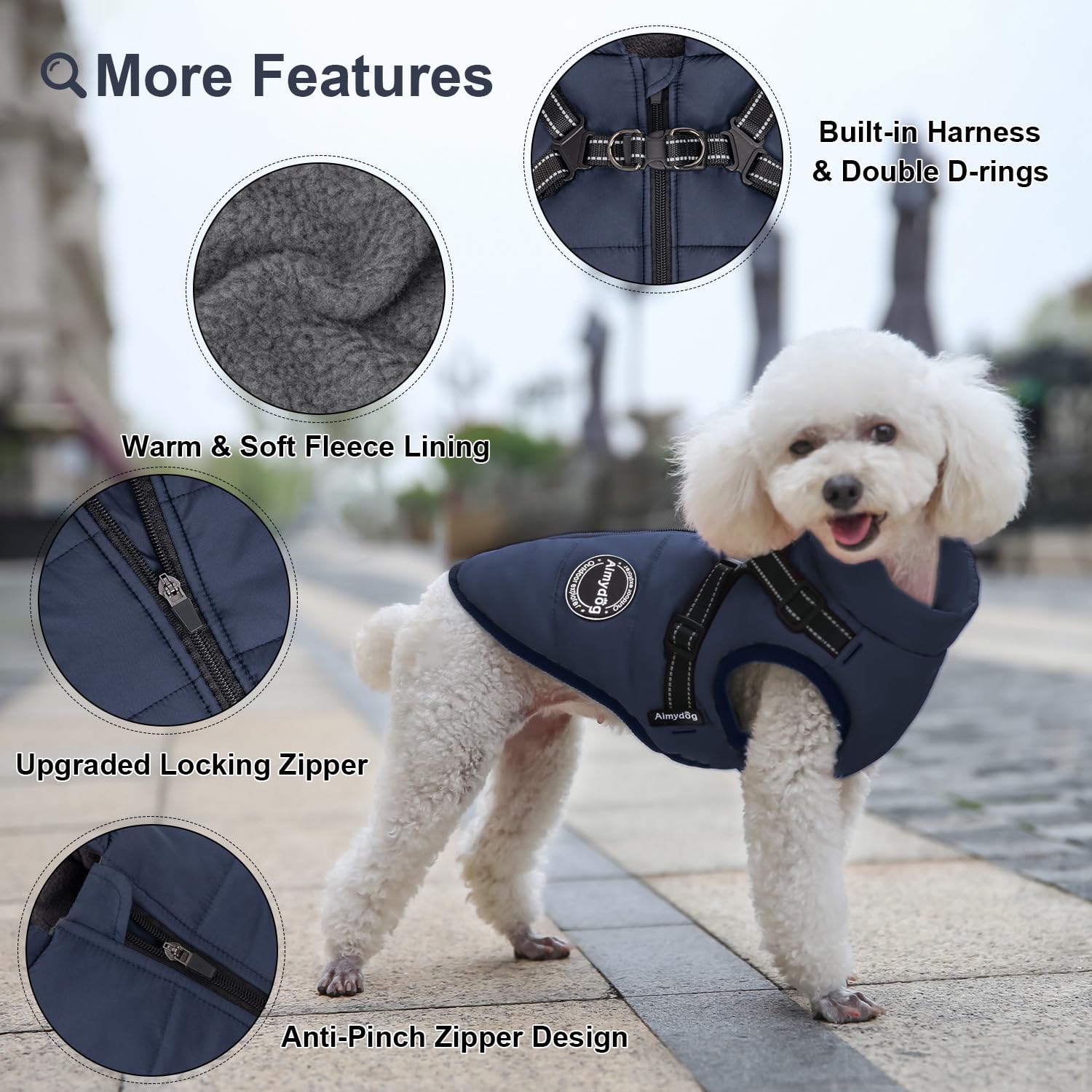 Cappotto invernale per cani, caldo cappotto invernale per cani, con imbracatura integrata, riflettente e regolabile, comodo, antivento, per cani di taglia piccola, media e grande (blu navy)
