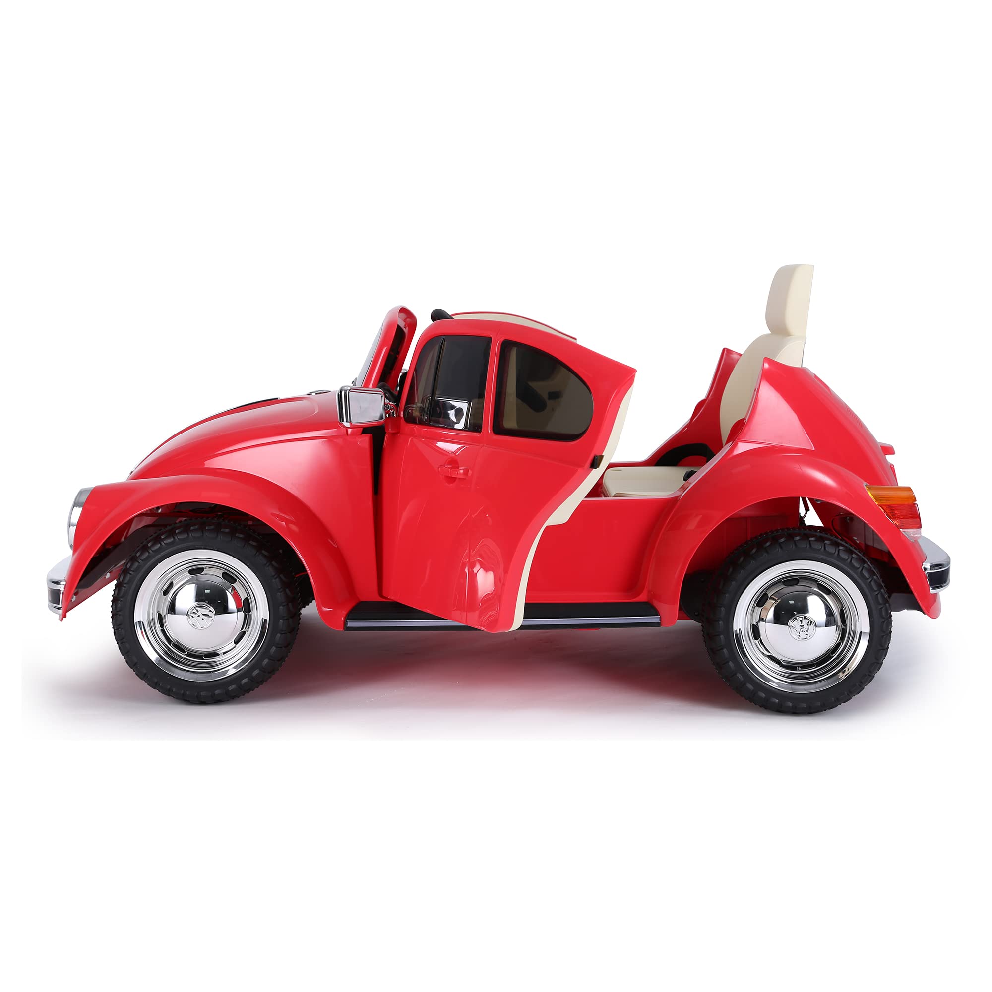 FEBER Maggiolino rosso 12V, auto elettrica, radiocomando fari con luce, 2 marce, acceleratore e freno elettrici, da 3 anni, FAMOSA (800013448)