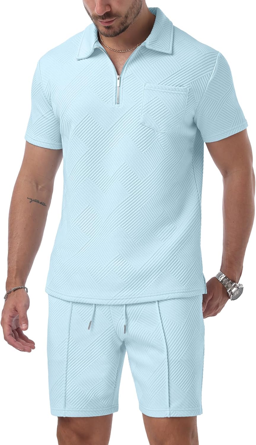 Askdeer Mens Short Sets 2 Piece Summer Track Suits Short Sleeve Sweatsuit Outfits 1/4 Zip Golf Polo Shirts Loungewear - Image 6