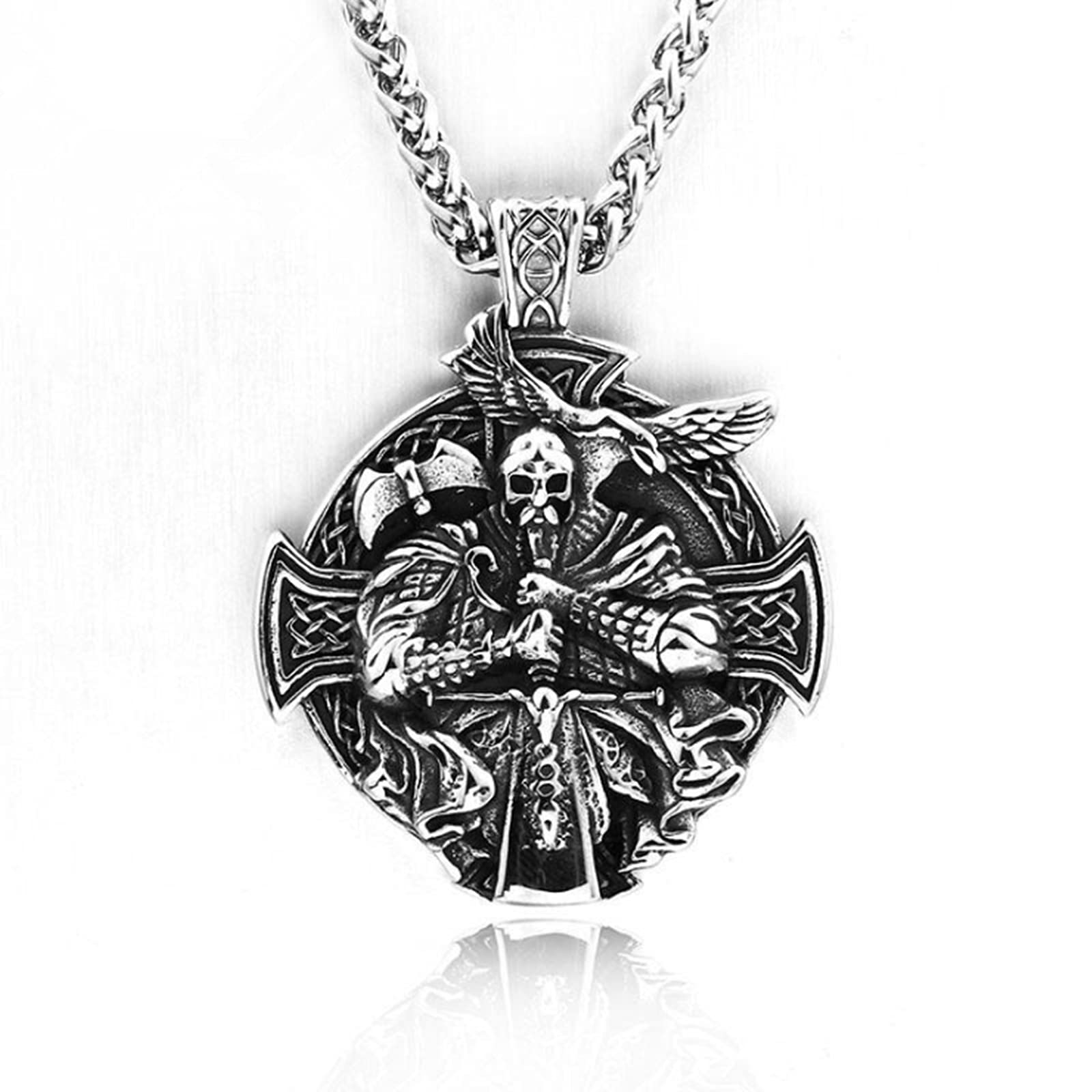 HCMA Punk Men Antique Silver Color Viking Odin Anchor Necklace Nordic Amulet Pendant Cross Crow Metal Chain Male Charms Gift