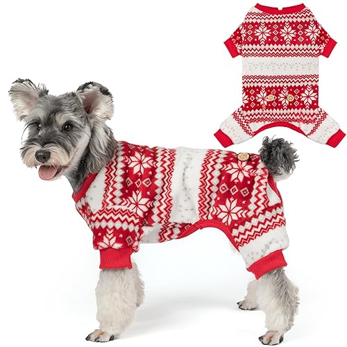 KYEESE Dog Christmas Pajamas, Holiday Dog Pajamas for Small Dogs with Snowflake Pattern, Warm Fleece Cat Onesie Cozy Christmas Outfit for Puppy Kitten, Xmas Sweater Pet Jumpsuit, X-Small