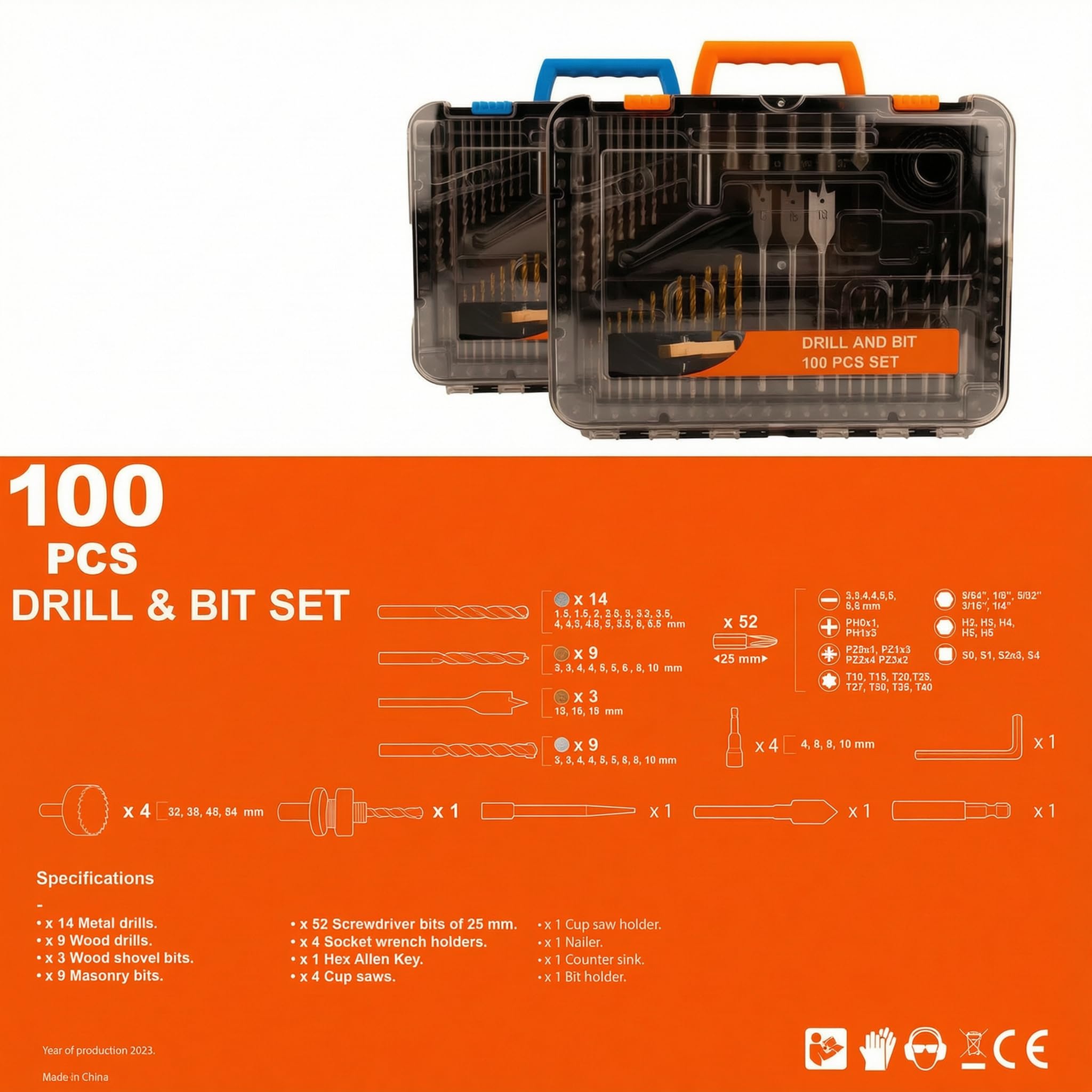 Set di 100 punte da trapano multiuso in acciaio ad alto tenore di