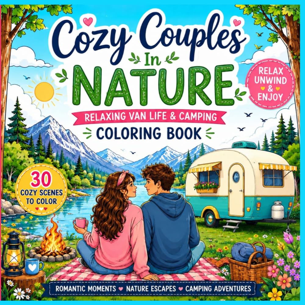 Cozy Couples In Nature: Relaxing Van Life & Camping Coloring Book