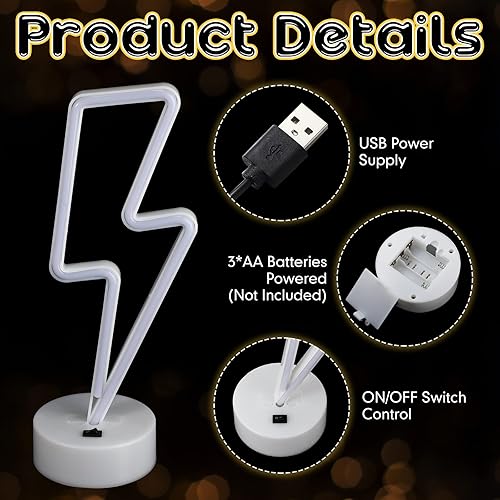 Miniatura 6 de 3 letreros de neón de relámpago, lindas luces de neón para habitación con base, letrero LED de neón con USB o pilas, para adolescentes, niñas,