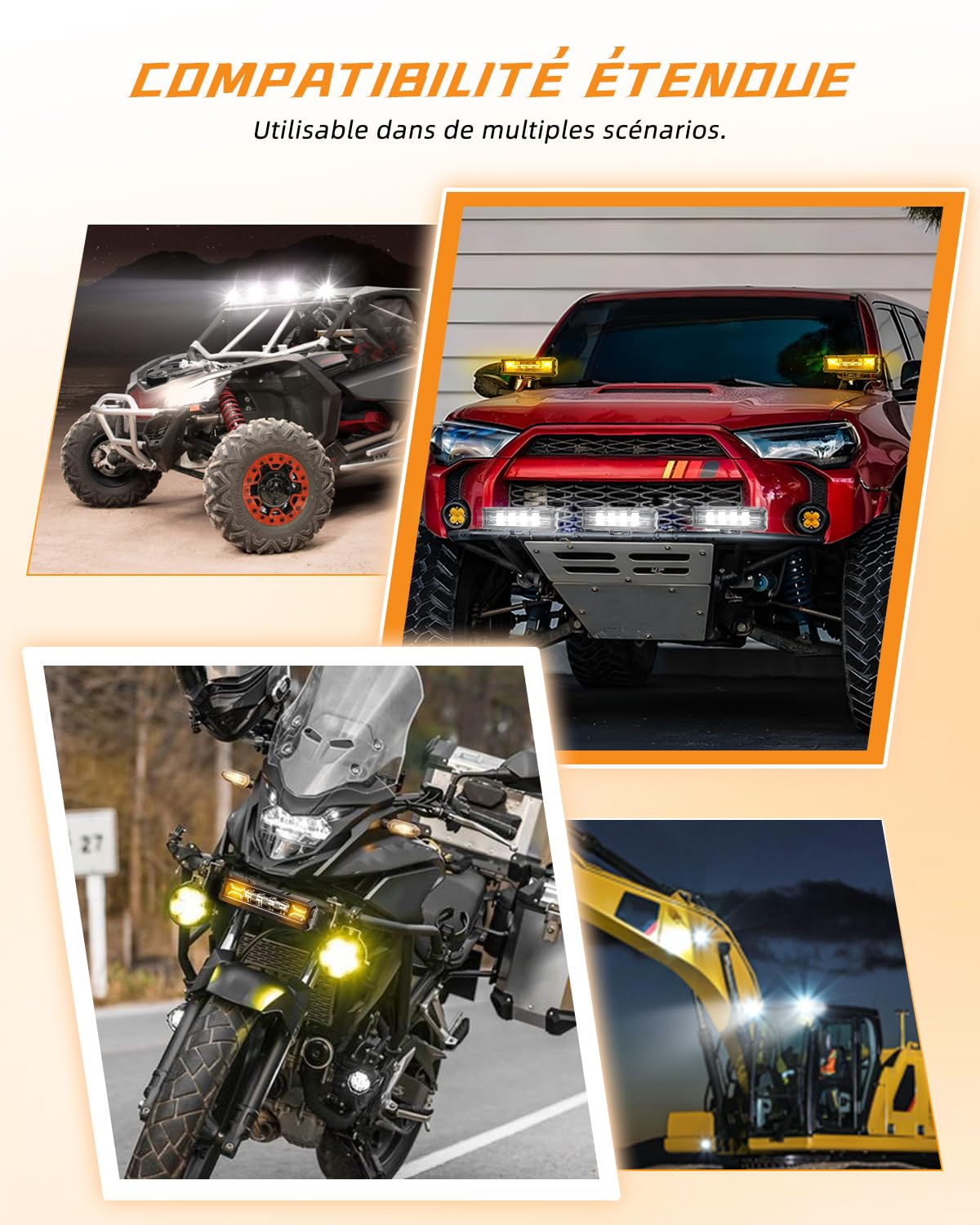 CO LIGHT LED Phares de Travail Longue + DRL, 6'' 12V 72W Projecteur Portee Tout Terrain 4x4 Antibrouillard Feux Additionnel Barre pour Moto, Voiture, Tracteur, Camion, UTV, ATV, Caravane