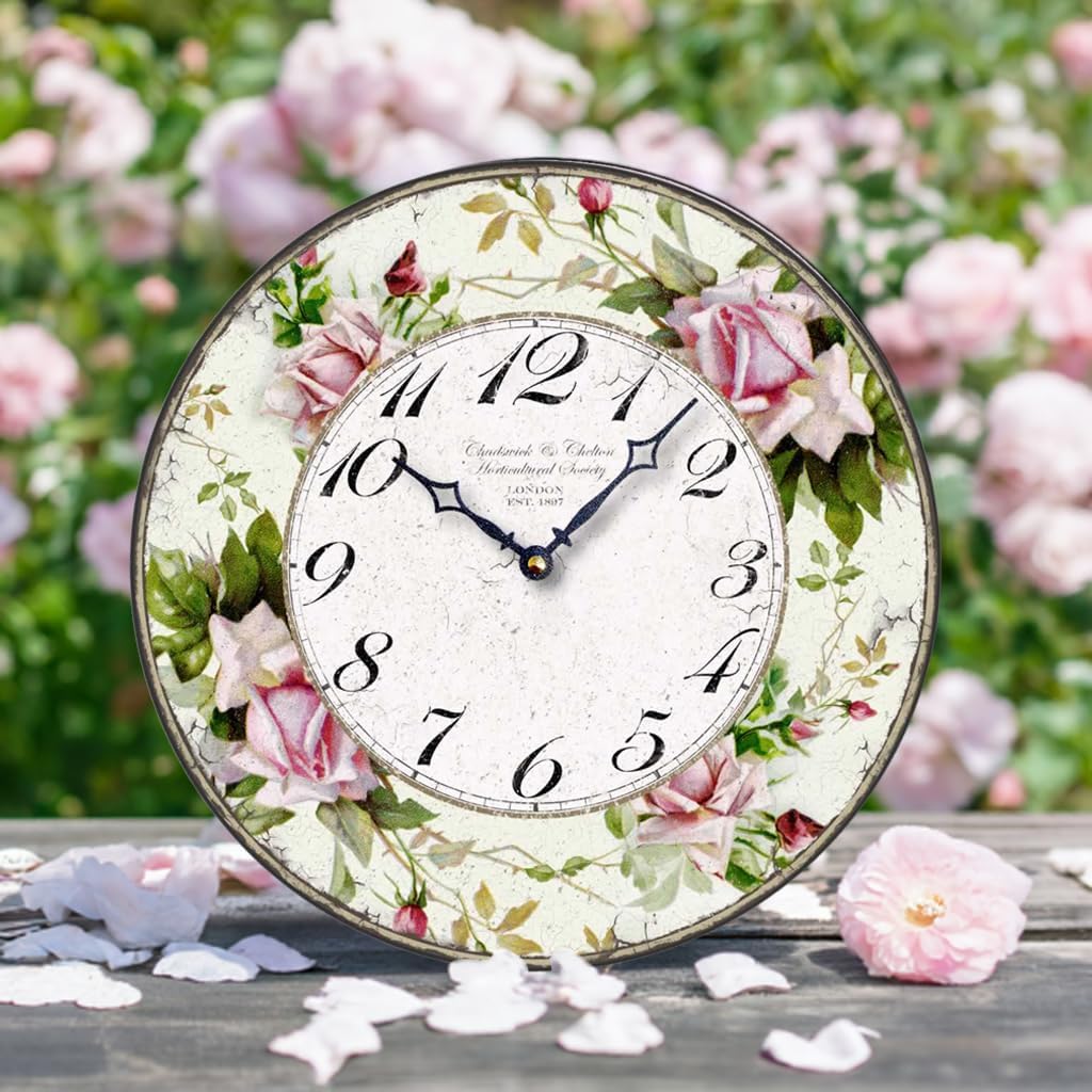 Item C1126 Vintage Style 12 Inch Pink Roses Wall Clock