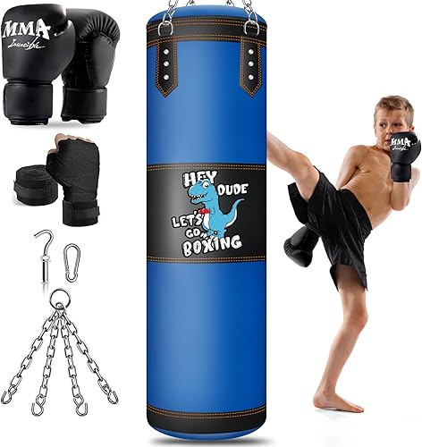 Saco de boxeo para niños, bolsa de boxeo colgante de 2.7 pies con guantes de boxeo, juego de boxeo para niños, bolsa de kickboxing para jóvenes,