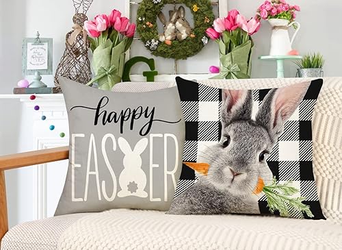 Miniatura 3 de Juego de 4 fundas de almohada de Pascua de 20 x 20 pulgadas decoraciones de Pascua para almohadas de granja de primavera almohadas decorativas de