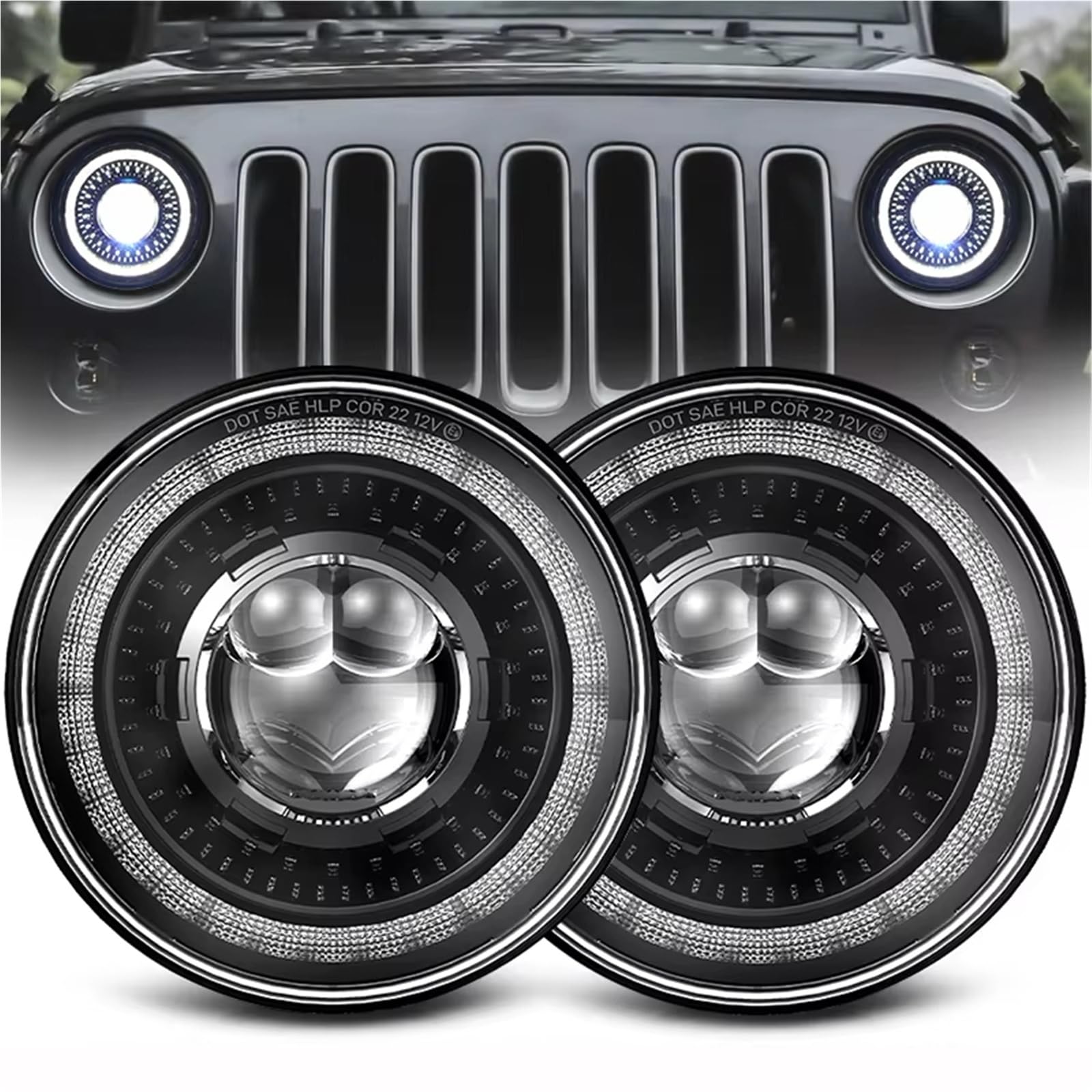 Faro Anteriore Gruppo 7" Faro Principale Per Auto 4x4 7 Pollici H4 Fari Principali Angel Eyes Per Jeep Per Wrangler Off Road Set Di Fari