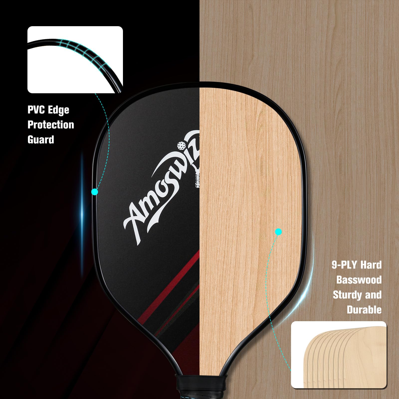 Set di 4 racchette per pickleball, in legno, con 4 palline, set base per pickleball, per uomini e donne, set tutto in uno, set da 4