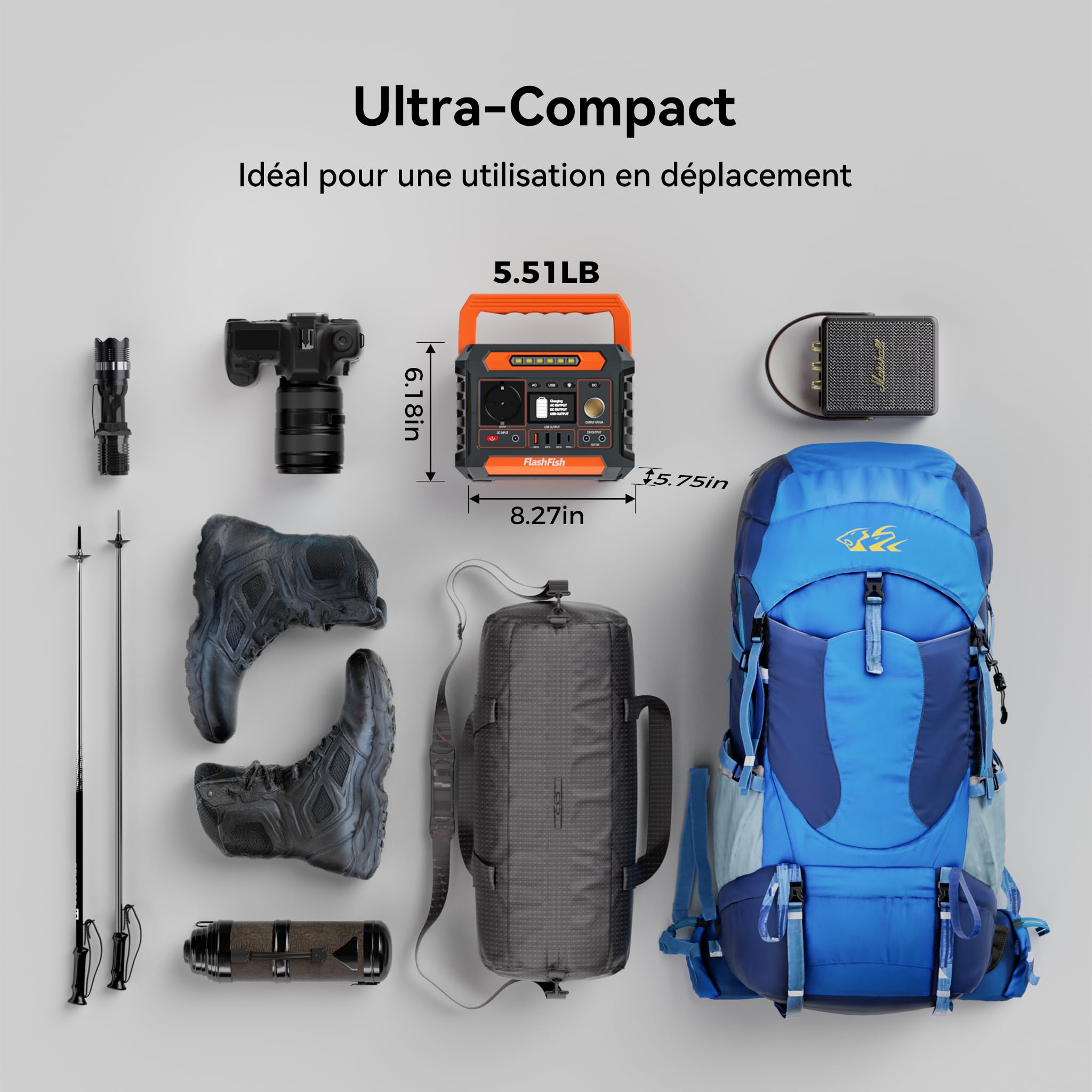 FlashFish P66A Station Électrique portable 144,3Wh, Generateur Électrique 200W avec 230 V AC/DC/USB/type C/lumières LED, Batterie de Secours pour Camping, Voyage, Panne de courant