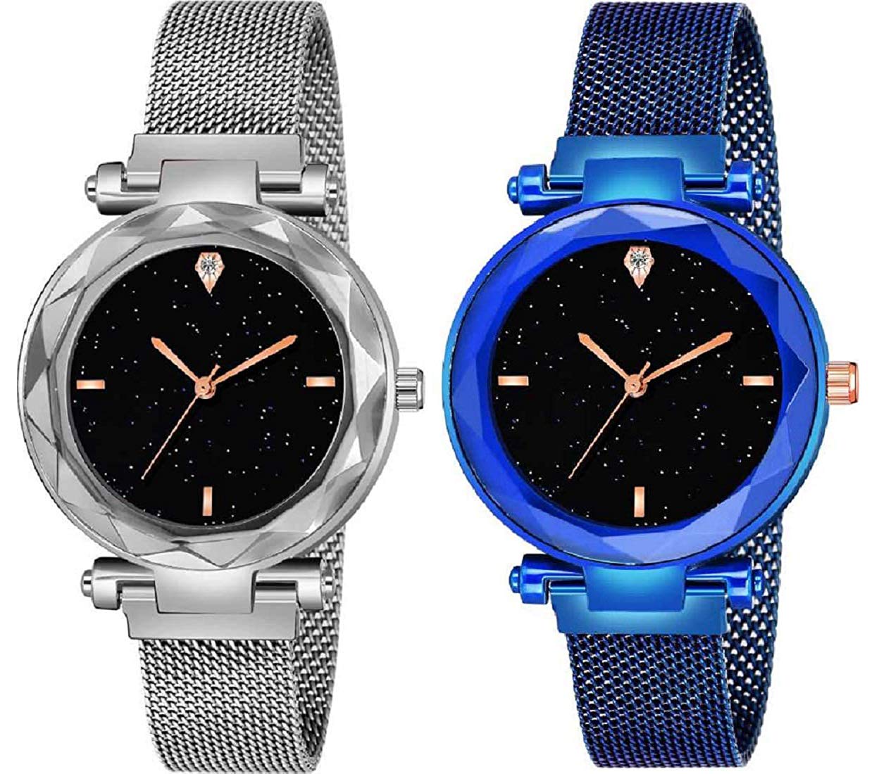 Acnos® Premium 4 Point Blue and Silver Color with Trending Magnetic Analogue Metal Strap Watches for Girls and Womens Pack of - 2(P-170-220) (B089668JGP) Amazon Price History, Amazon Price Tracker