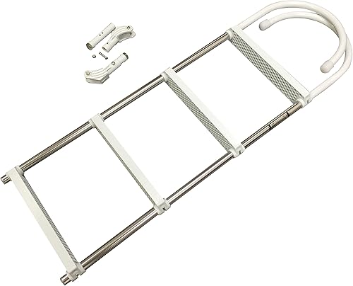 Miniatura 4 de Marine Boat Aluminio Blanco Polietileno Natación Embarcación 4 Pasos Escalera Gancho 46X15