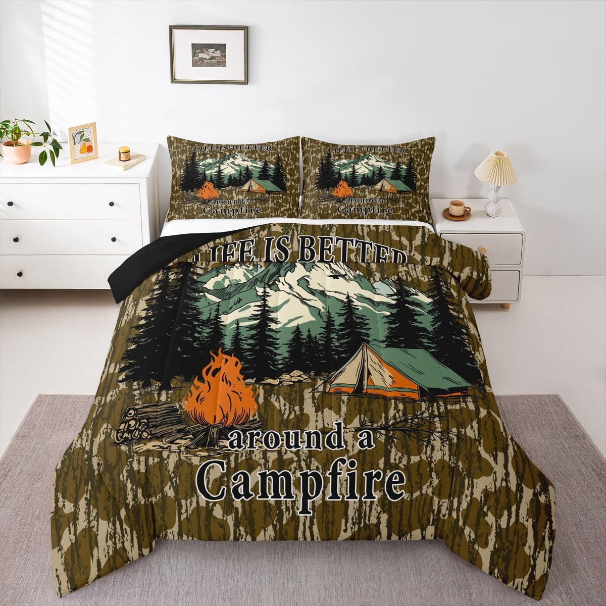 Edredón de camuflaje King con fundas para cama militar y camping