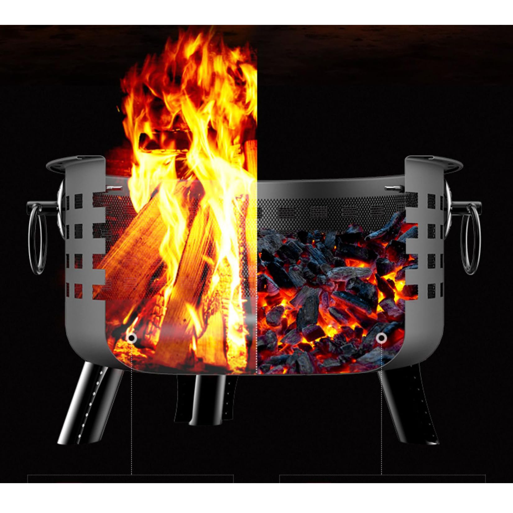 Per Falò/Riscaldamento/Barbecue/Patio's Braciere da Esterno, Con Copertura Per Il Fuoco e Doppi Passanti Laterali Per Appenderlo,Struttura Stabile - 65×29 Cm - Nero