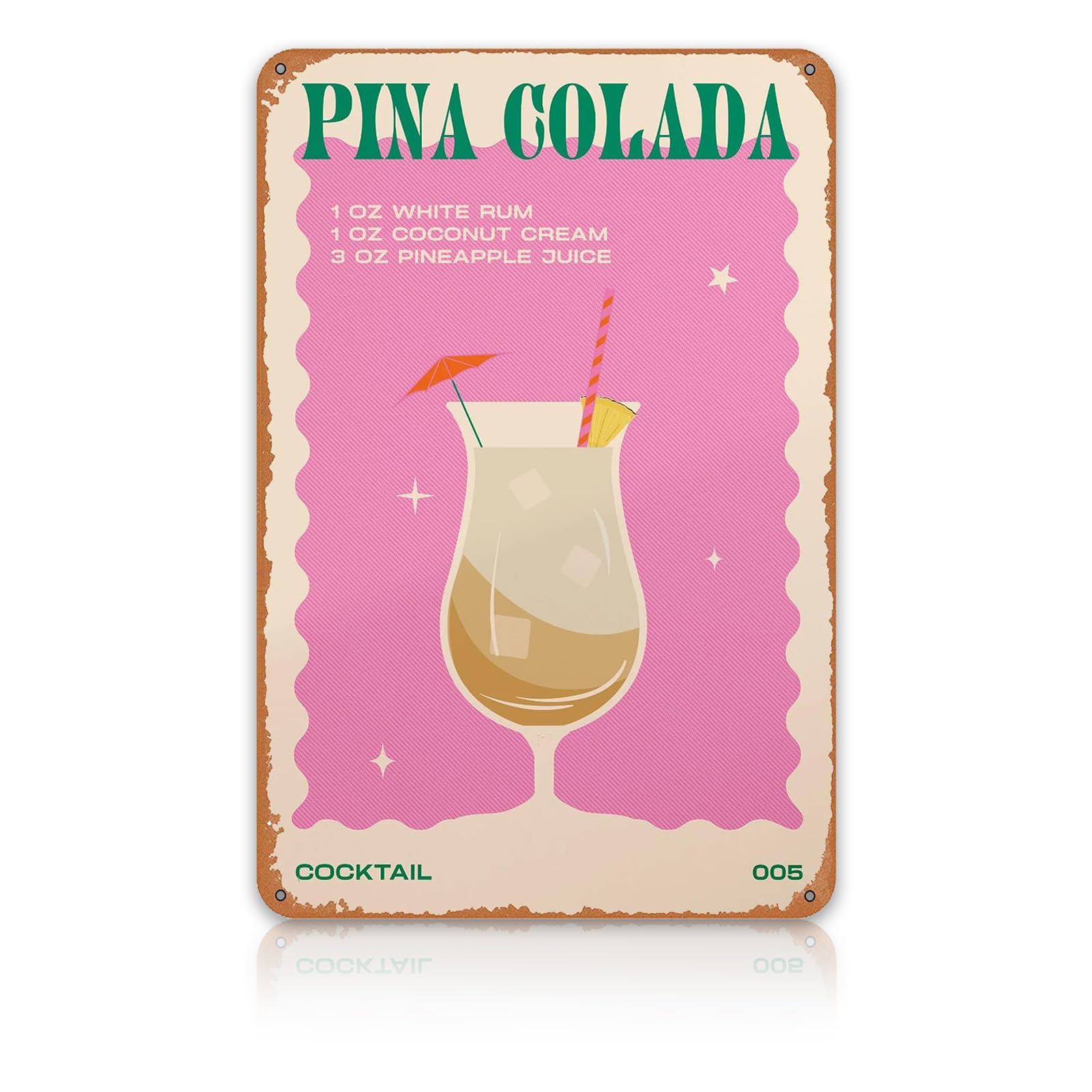Pina Colada Metal Sign, Cocktail Bar Sign, Vintage Metal Tin Signs, Resistant Bar Decor Plaque Poster, Retro Bar Accessories for Home Bar Pub Cafe Outside Garden Man Cave Decorations