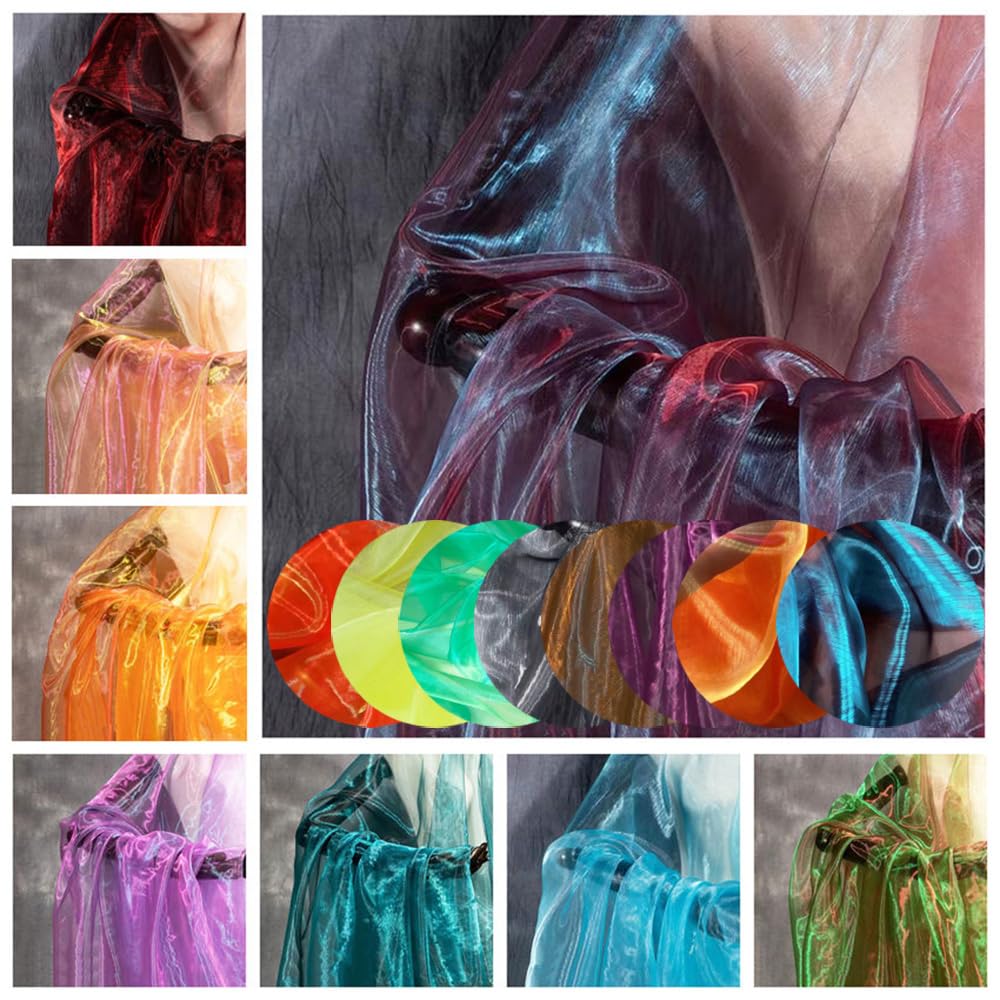 Schillernder Organzastoff Purpurrot 10m*150cm Gradient Organza Spitzenstoff Magisch Glänzend Stoffband Bunt transparenter Stoffe zum Nähen Tüllstoff Dekostoff für DIY Kostüm Hintergrund Hochzeit