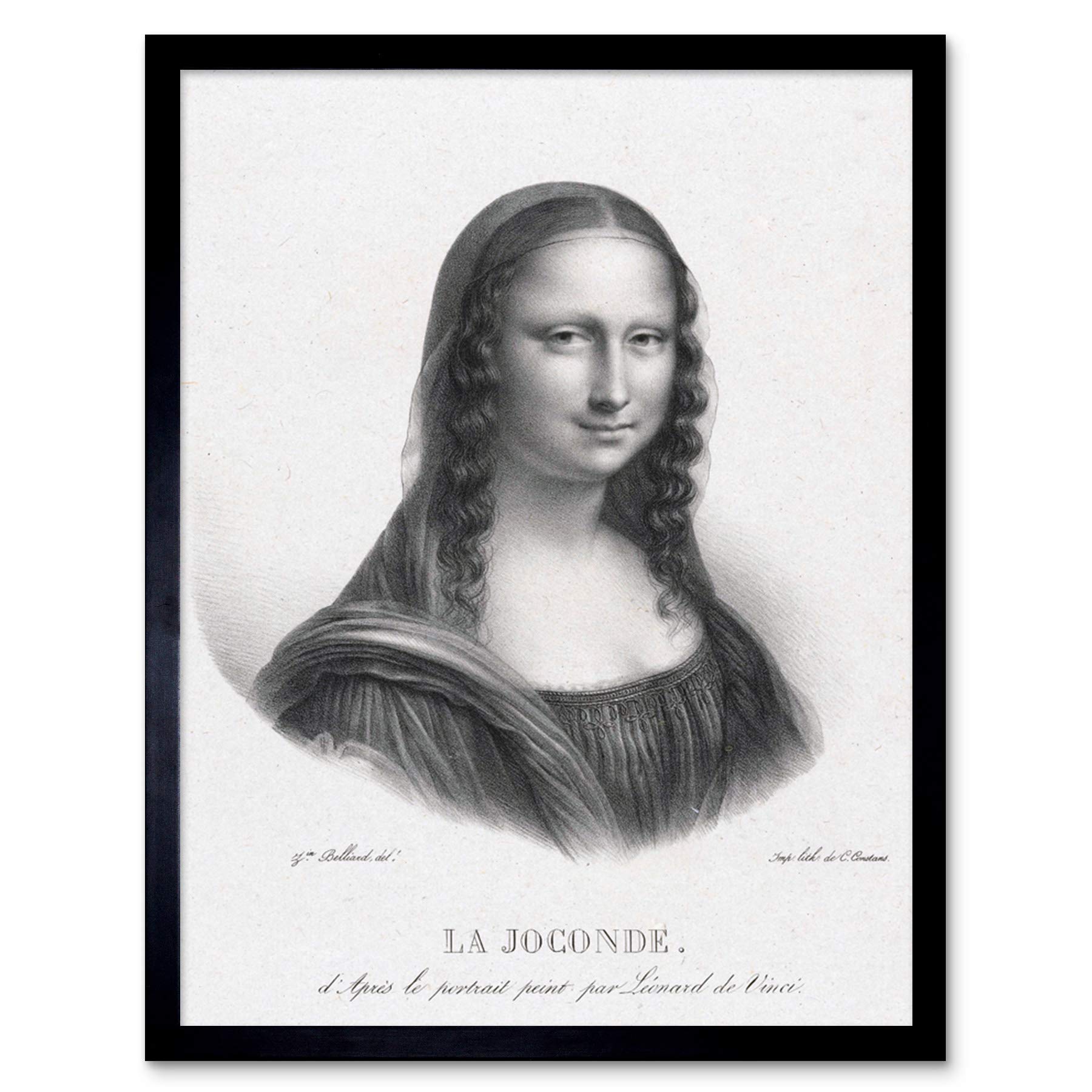 Artery8 Belliard Portrait Of Mona Lisa Drawing Art Print Framed Poster Wall Decor 12x16 inch