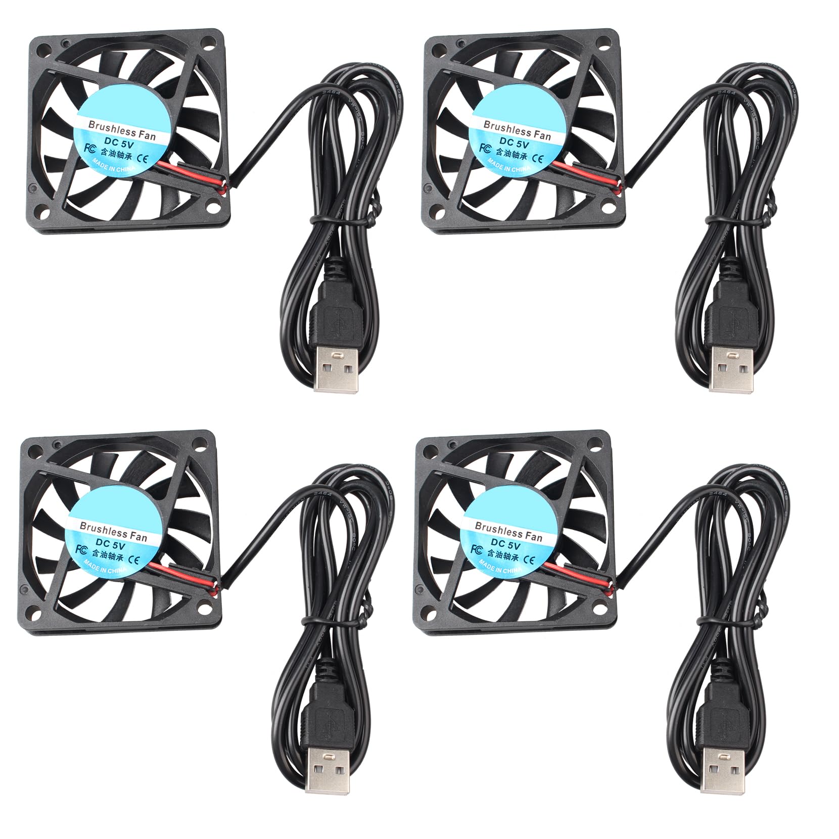 4 piezas ventiladores de refrigeración silenciosos sin escobillas 60 x 60 x 10 mm 6010 DC 5V con conector USB para impresora 3D ordenador PC carcasa CPU sistema de disipador de calor