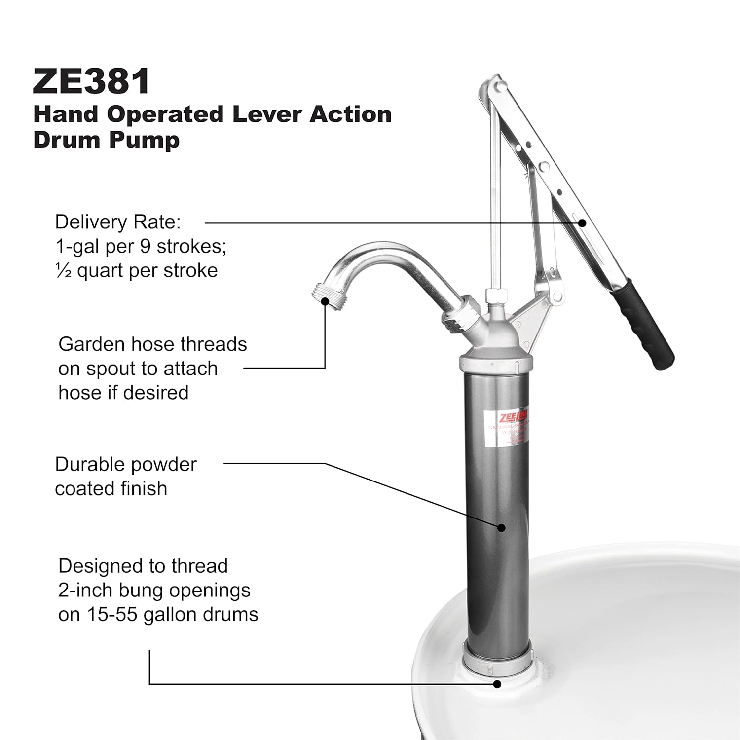 ZEELINE BY MILTON ZE381 Hand Operated Drum Pump for 15-55 gallon containers and Duda Energy dwrench Aluminum Drum Wrench