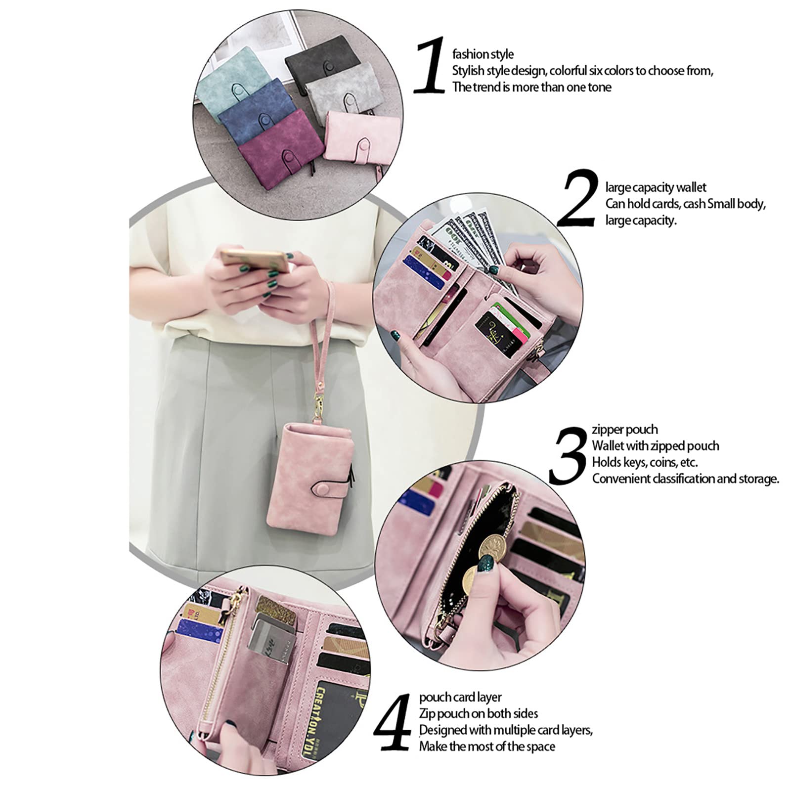 Damen Geldbeutel mit RFID Kurze, Niedliche, Dreifach Gefaltete Damengeldbörse mit Mehreren Karten, Kleine, Frisch Gefrostete Geldbörse,Pink,One Size