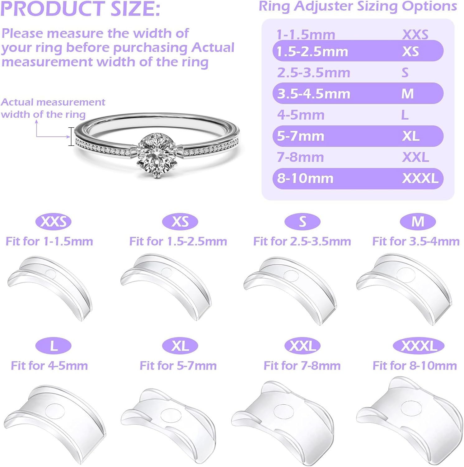 38 Pcs Ring Sizer Adjuster for Loose Rings with Ring Size Measuring Tool, Plug-in Invisible Ring Guards Silicone Tightener EVA Foam Ring Size Adjuster Set with Polishing Cloth