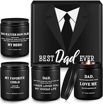 Fullhawl 4-Pack Scented Candle Gift Set for Dad (28oz Soy Wax, Black Jars)